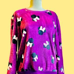 NWT LoveTribe DISNEY Fuzzy Magenta Minnie Mouse Patterned Sweater